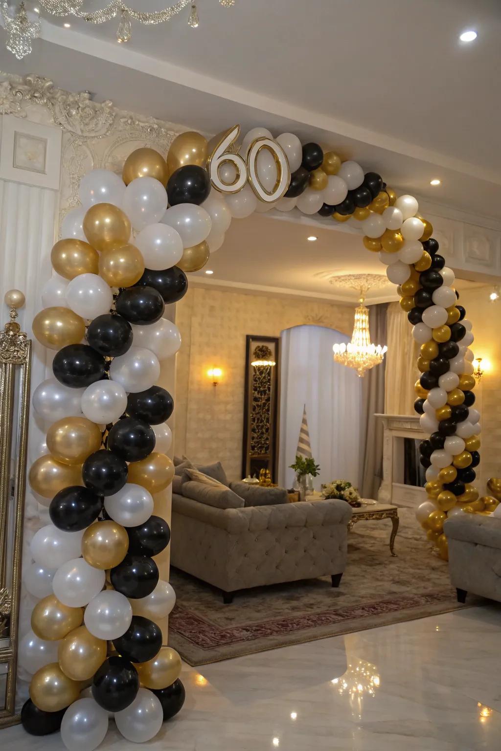 A majestic entrance framed by a balloon arch.