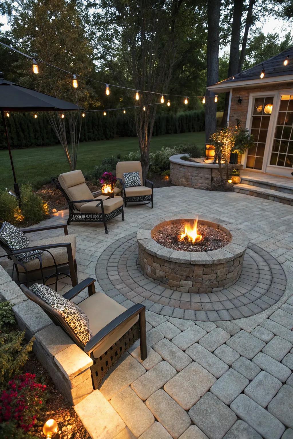 A warm fire pit nook creates the perfect setting for outdoor gatherings.