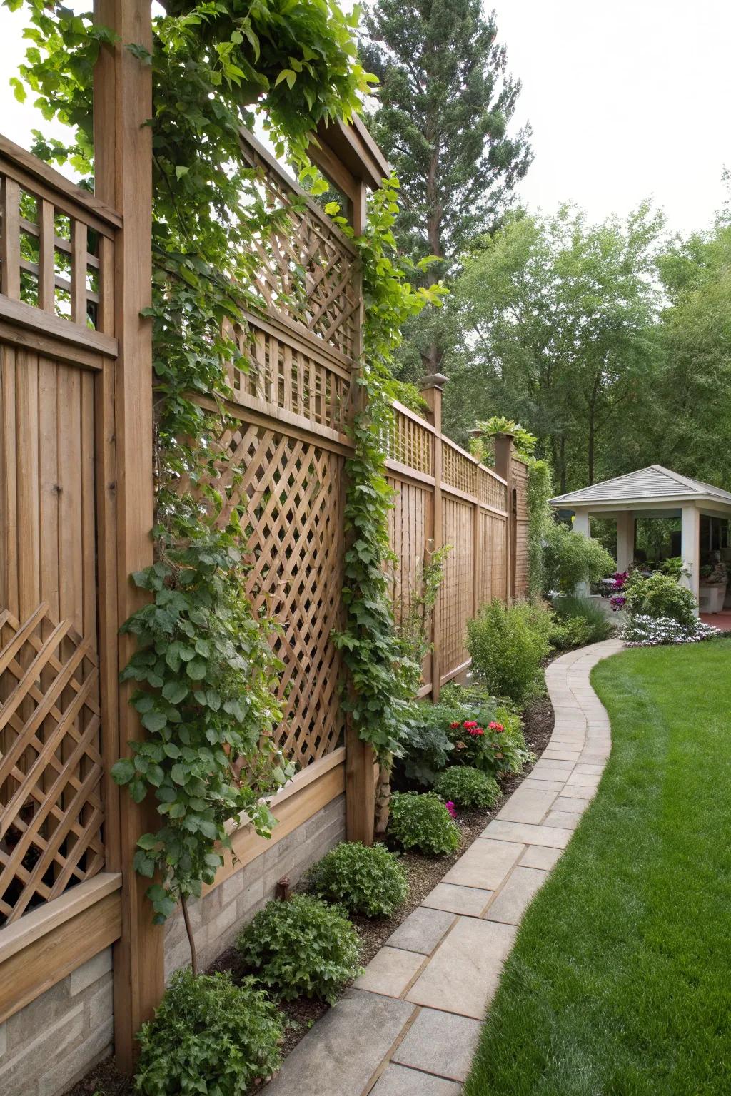 Create a natural privacy screen with lattice and vibrant vines.