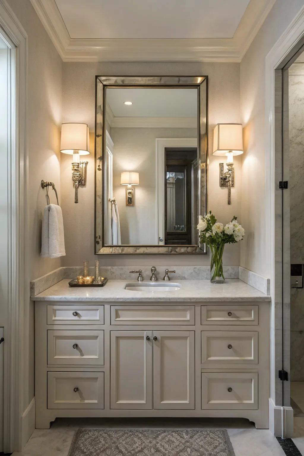 Symmetrical sconces provide balanced lighting and elegance.