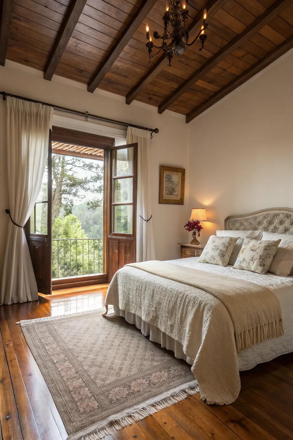 Cozy and welcoming bedroom featuring classic hardwood floors