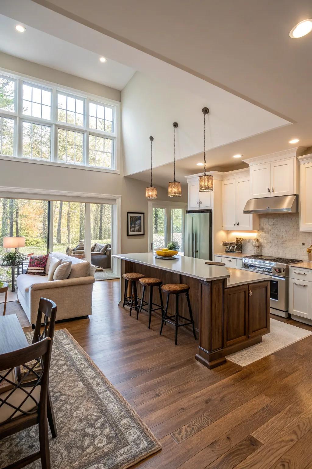 An open-concept kitchen seamlessly flowing into the living area.