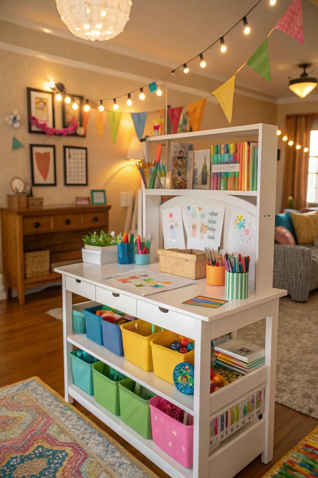 An inviting crafting space bursting with imaginative resources.