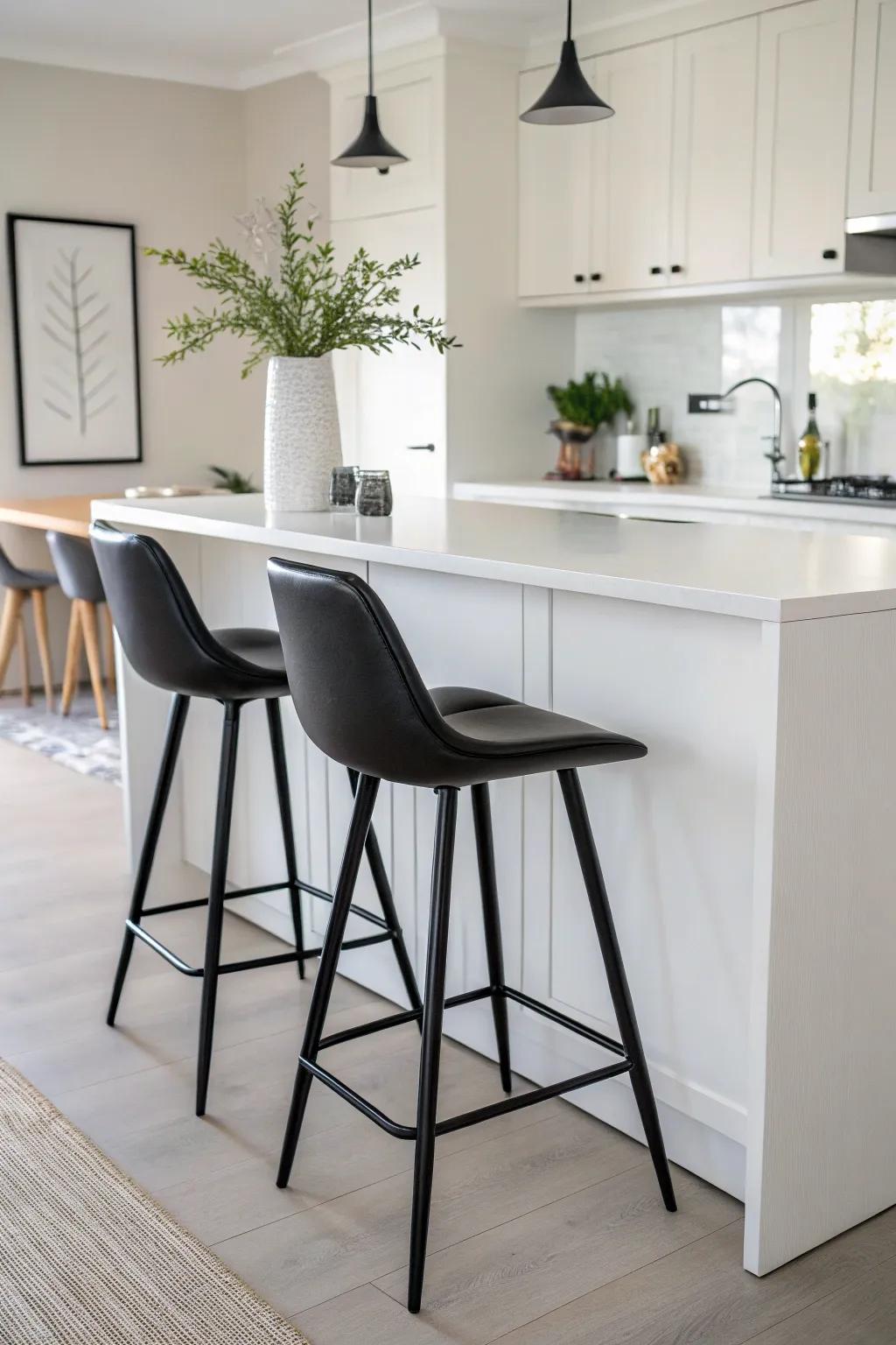 A minimalist breakfast bar blending seamlessly into a modern kitchen setting.