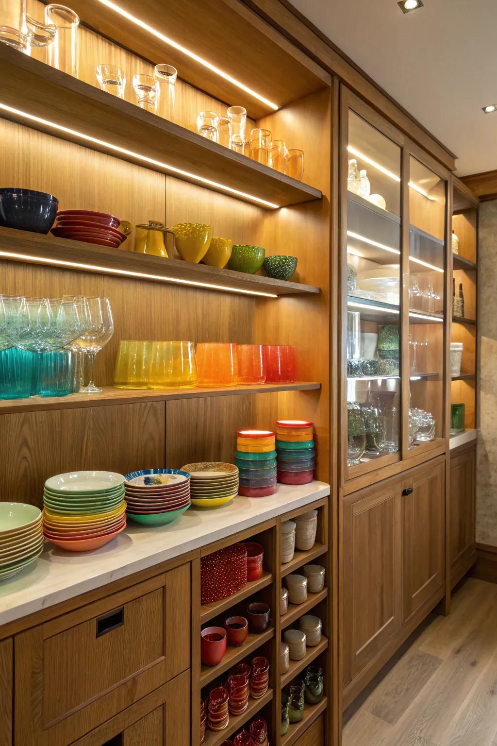 Open shelves bring both appeal and utility to this pantry.
