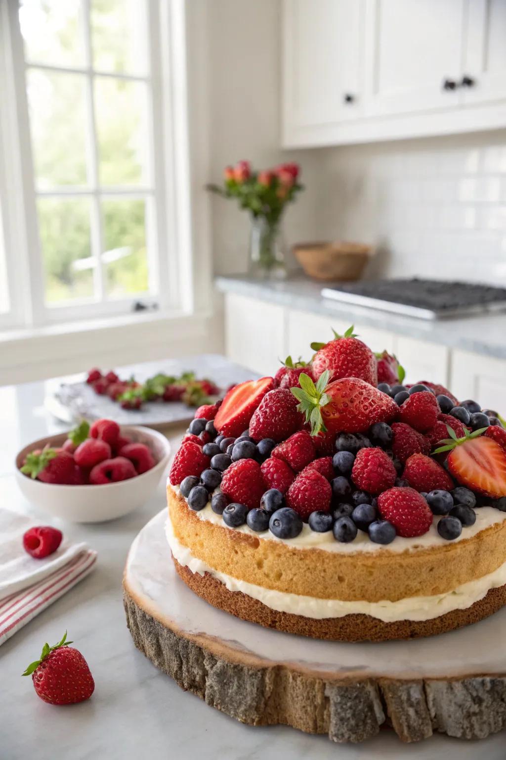 A berry masterpiece cake, rich in fresh colors and flavors.