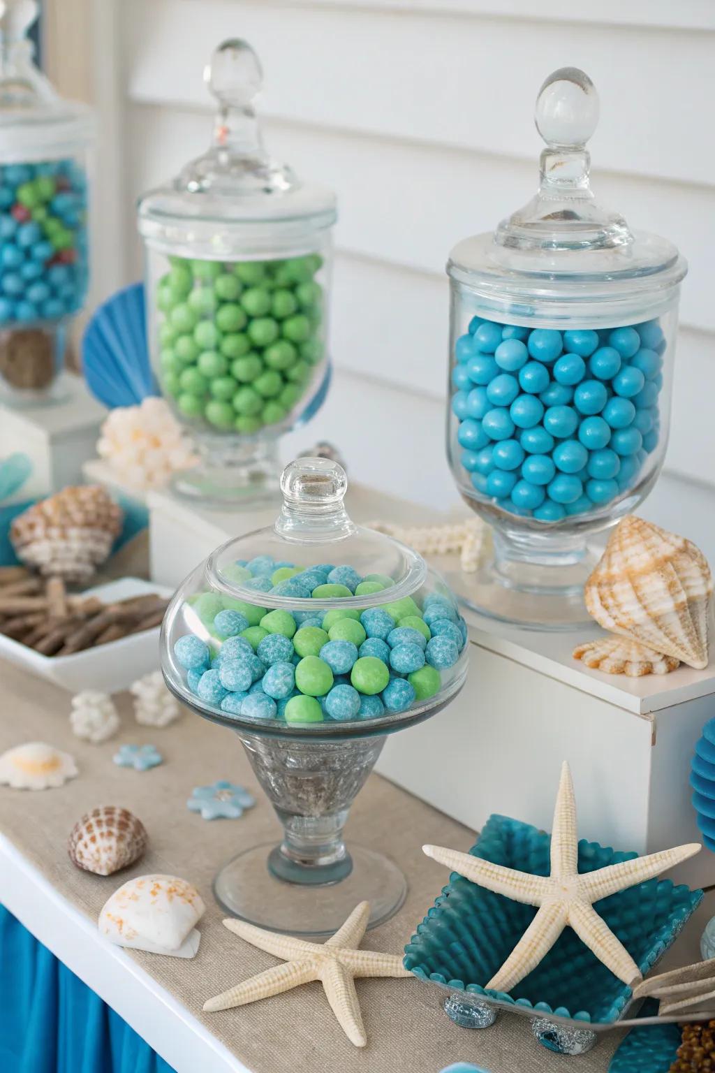 A coastal-inspired candy bar that mirrors the soothing charm of the shore.