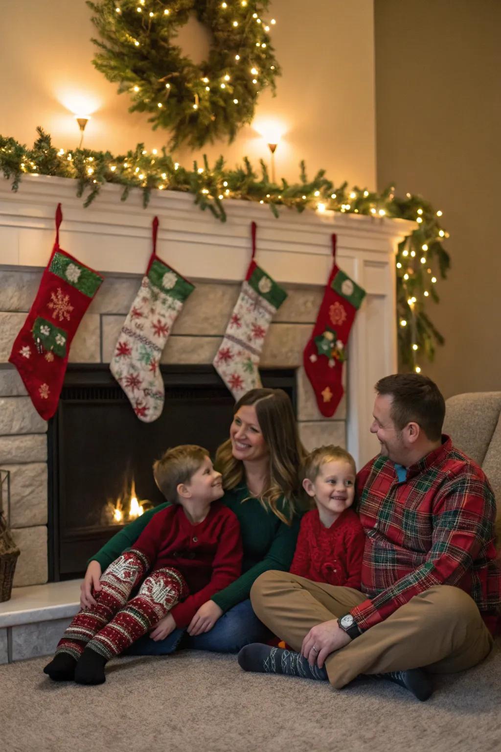 A heartwarming family moment beside the hearth.