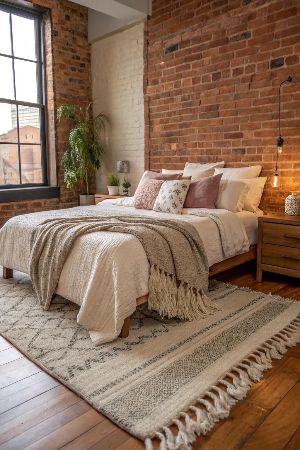 Layering textures creates a cozy and inviting bedroom atmosphere.