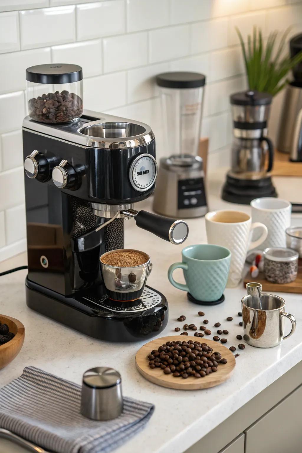 An espresso machine brings elegance to any coffee station.