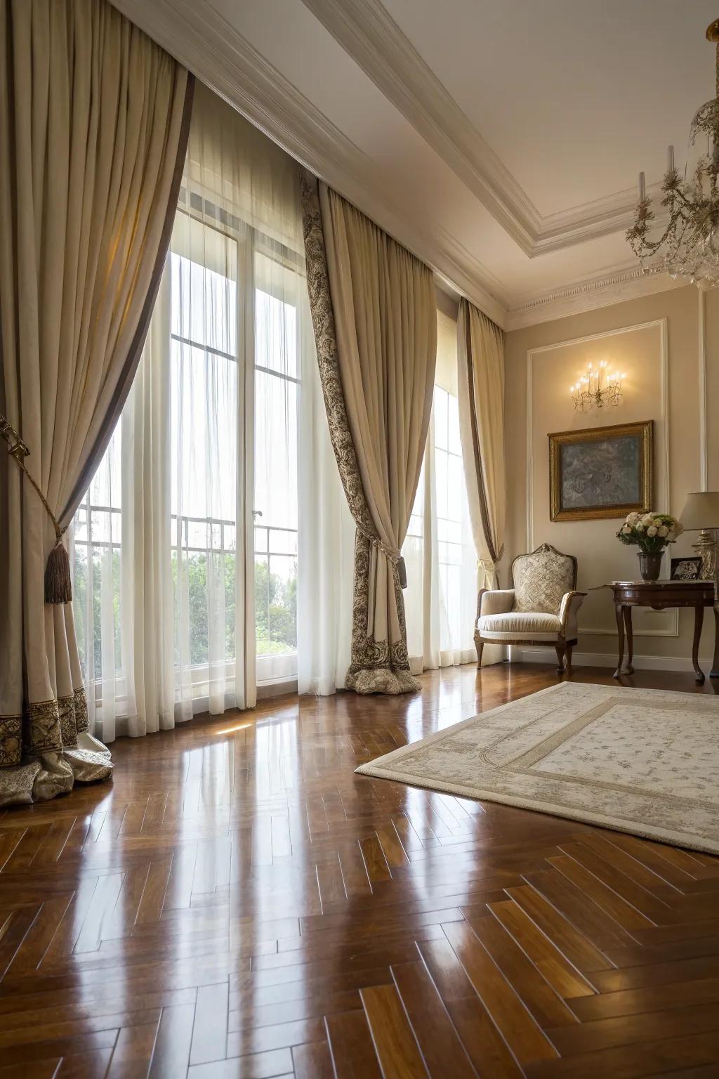 Full-length window dressings bring a dramatic element to any living space.