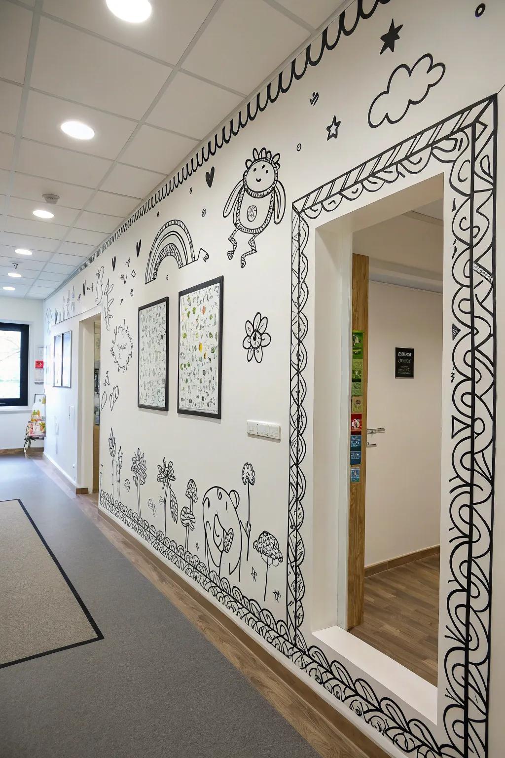 Hand-drawn doodle borders add a playful touch to any room.