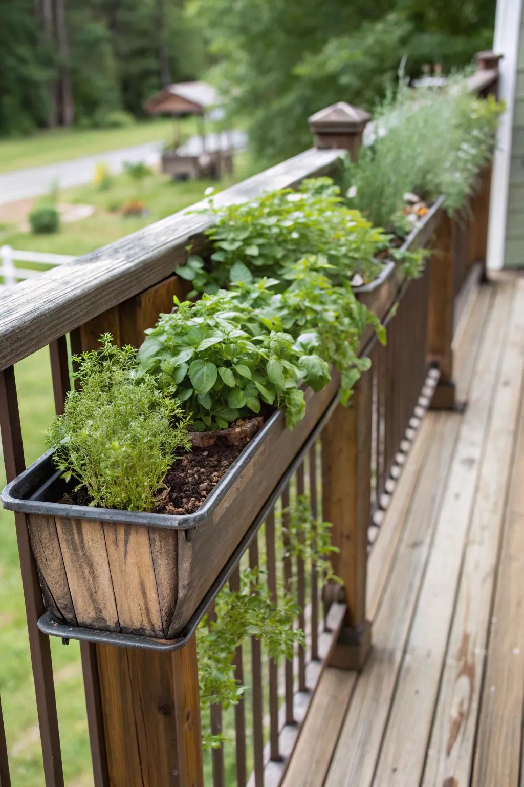 Make the most of your deck with chic rail planters.