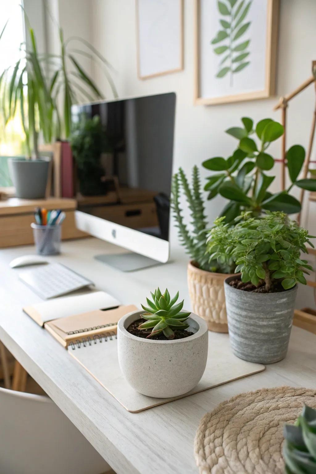 A succulent bringing a refreshing hint of greenery to a desk.