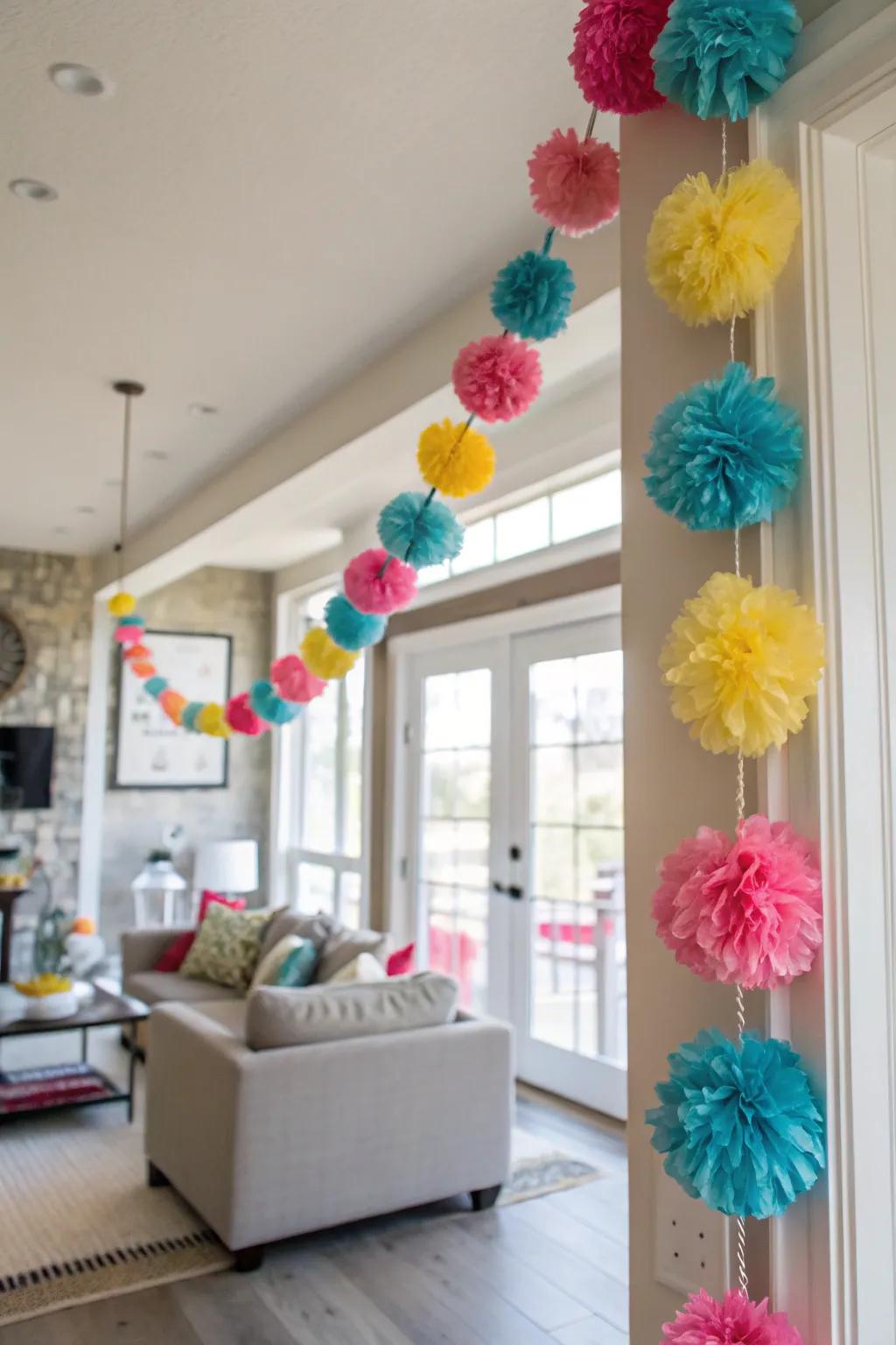 Illuminate your area with an enchanting pom-pom garland.