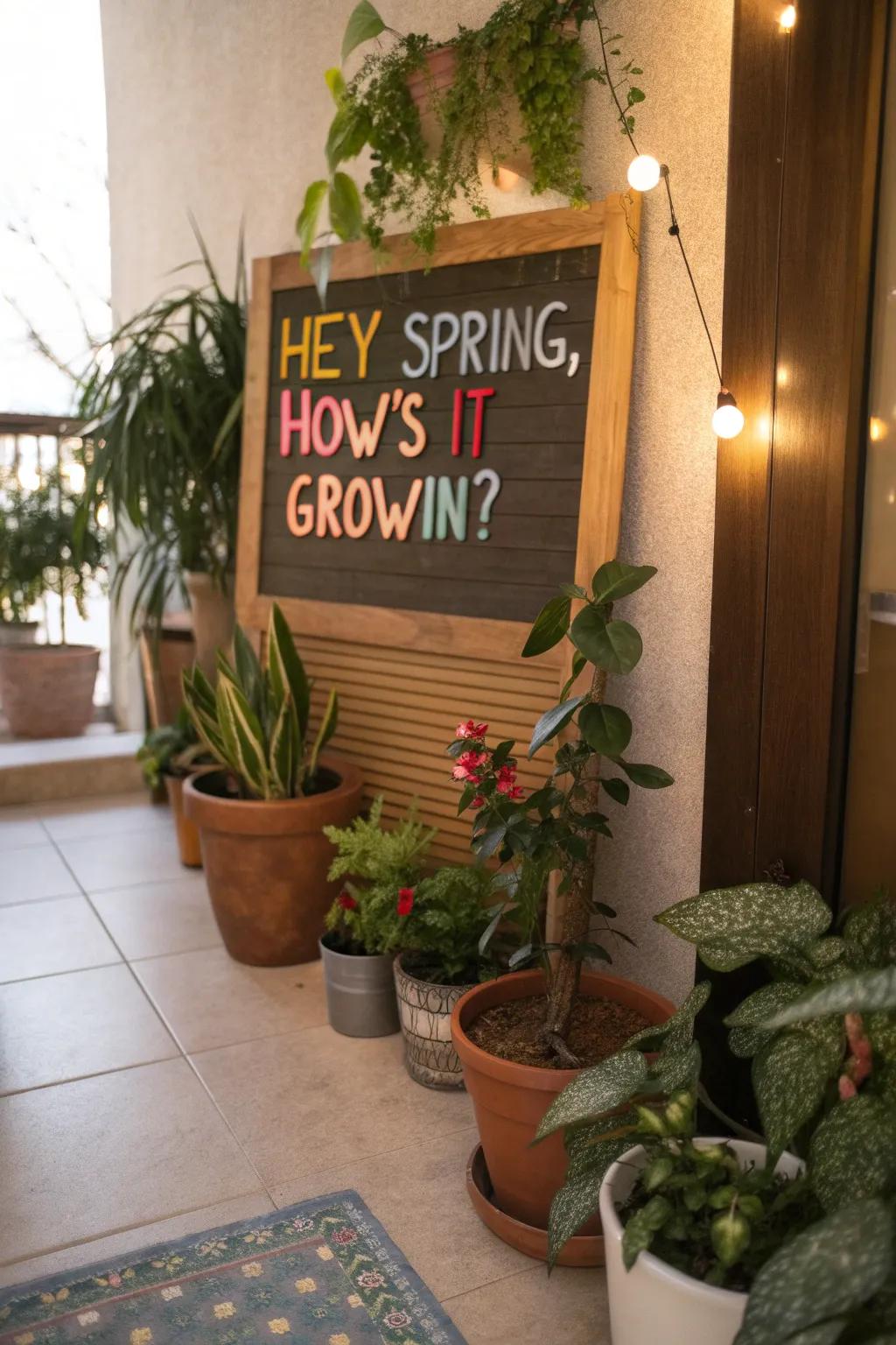 Welcome your visitors with a funny acknowledgment of spring's new growth.