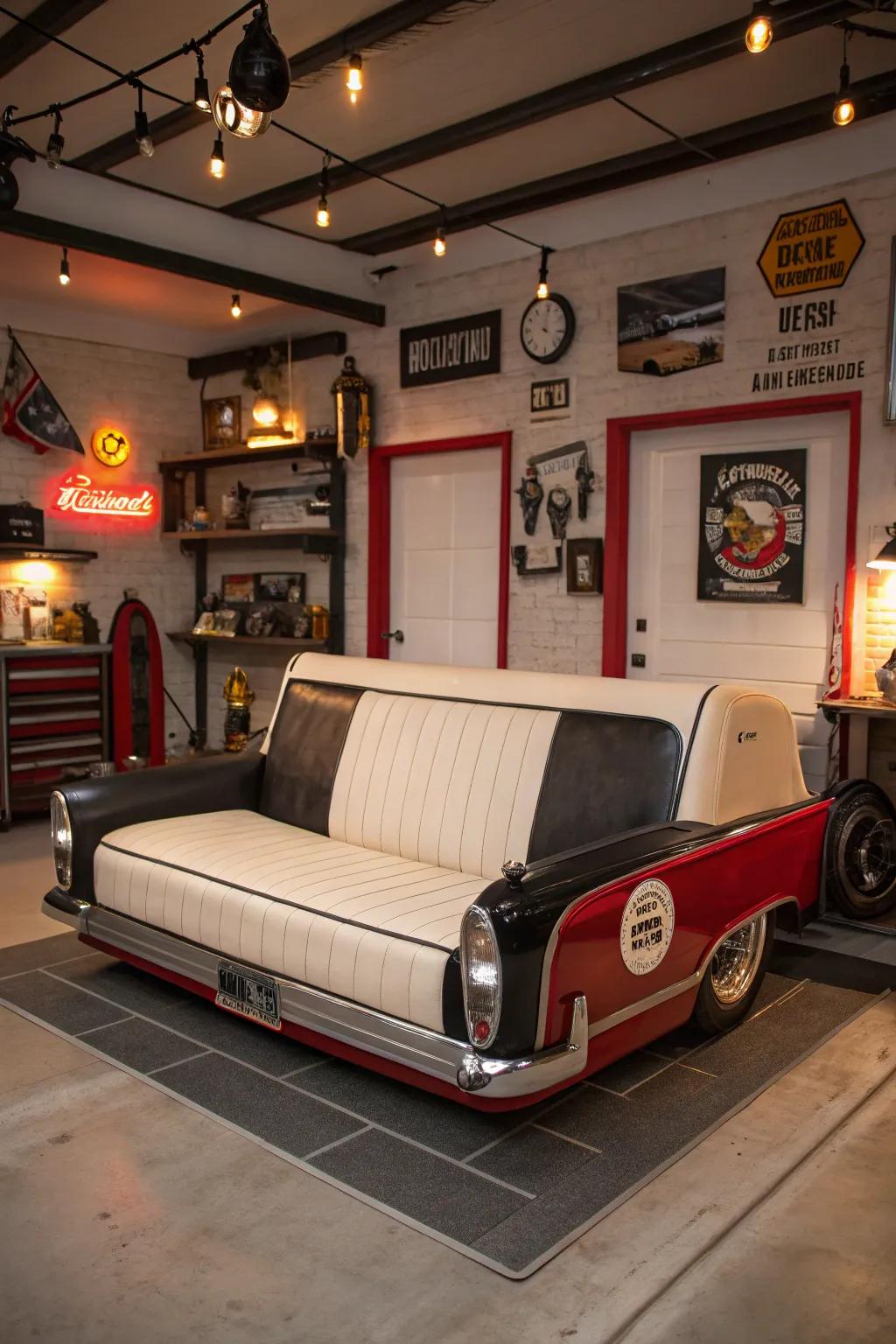 Infuse your garage with the charm of yesteryear with a classic auto seat.