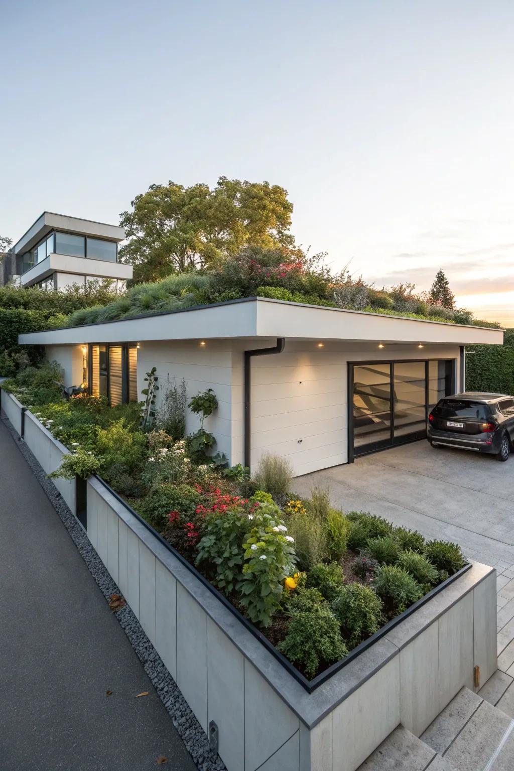 A flat roof extension with a lush rooftop garden enhances modern elegance.