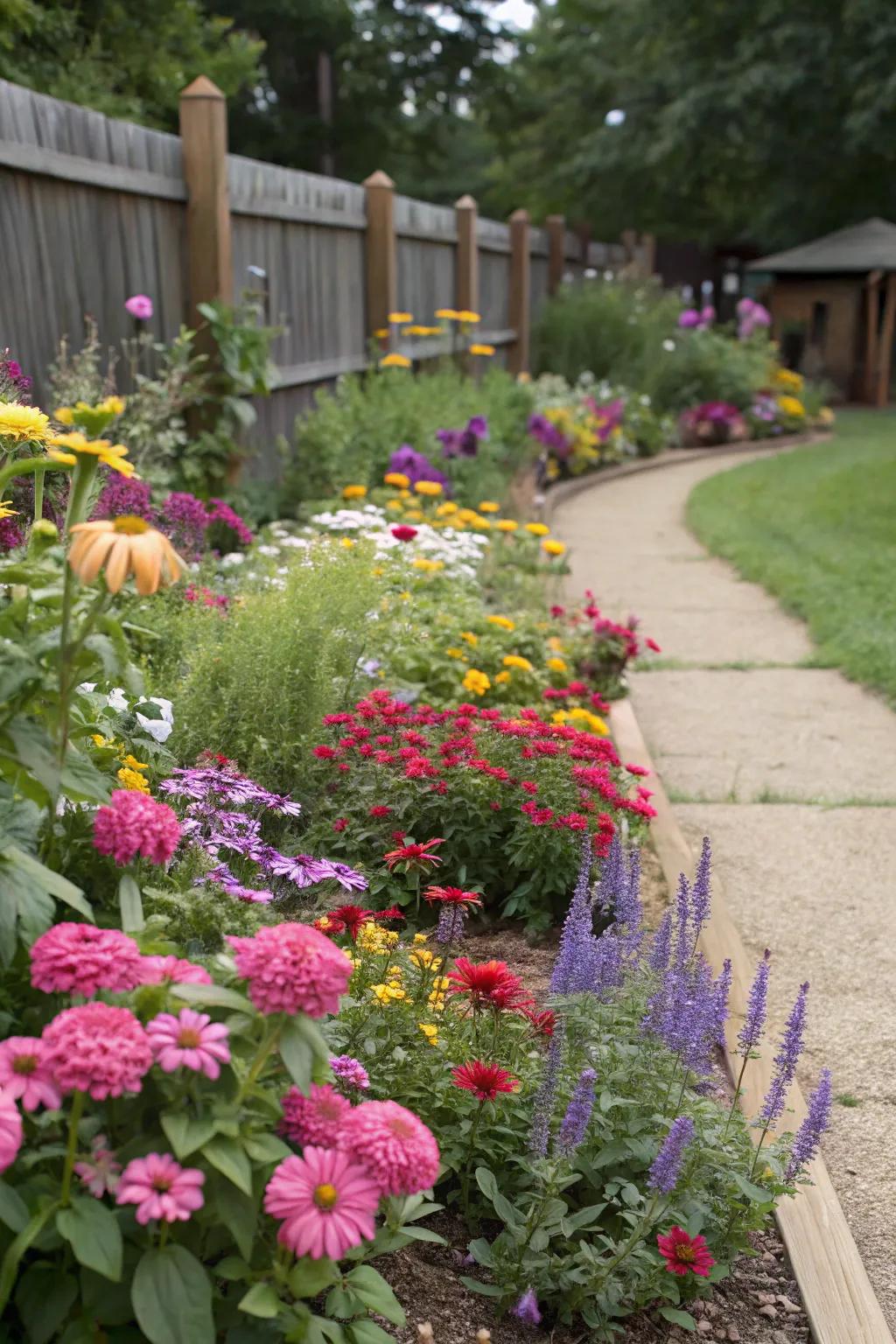 A captivating spectacle of hues in a meticulously arranged flowerbed.