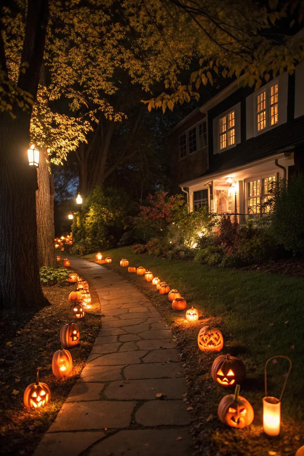 Direct your visitors along an alluring route illuminated by pumpkins.
