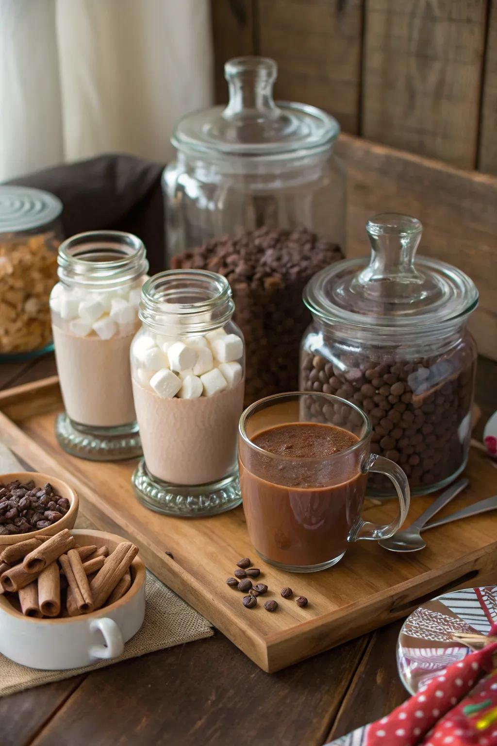 A snug hot beverage bar filled with delectable toppings.