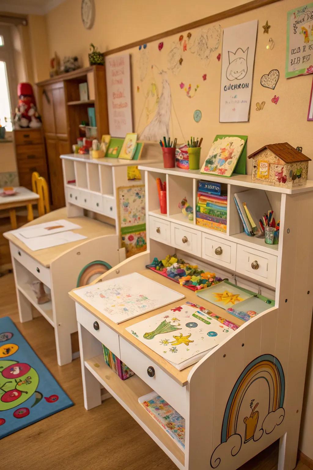 Individual workspaces tailored to each child's preferences.