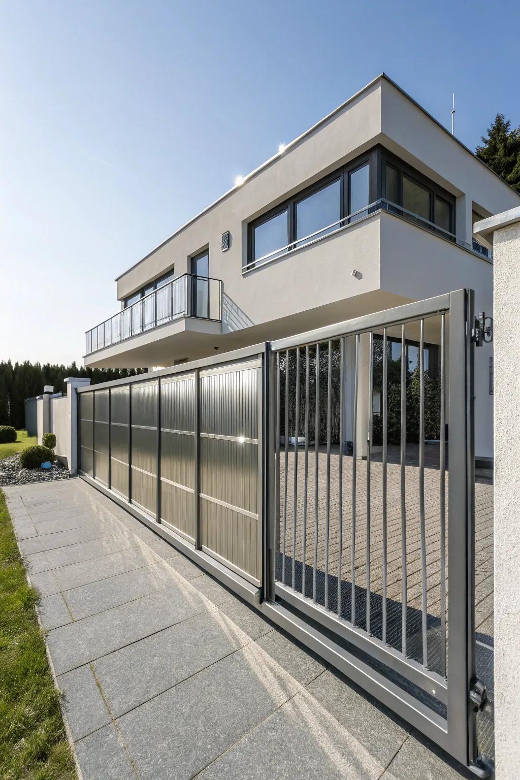 Sleek metal sliding gates bring a modern edge to any home.