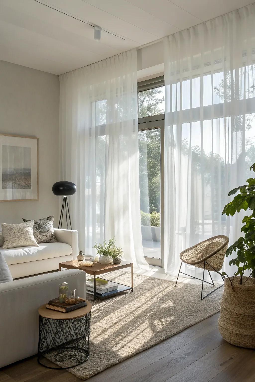 Delicate coverings can create a refreshing, light atmosphere in any lounge.