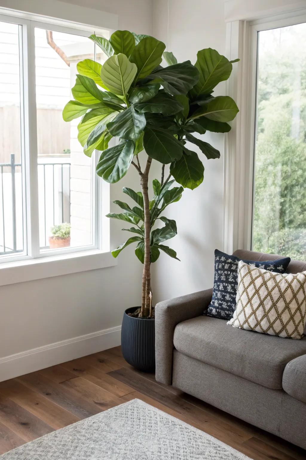 Infuse height and elegance into your living room with a Leaf Sculpture Fig.