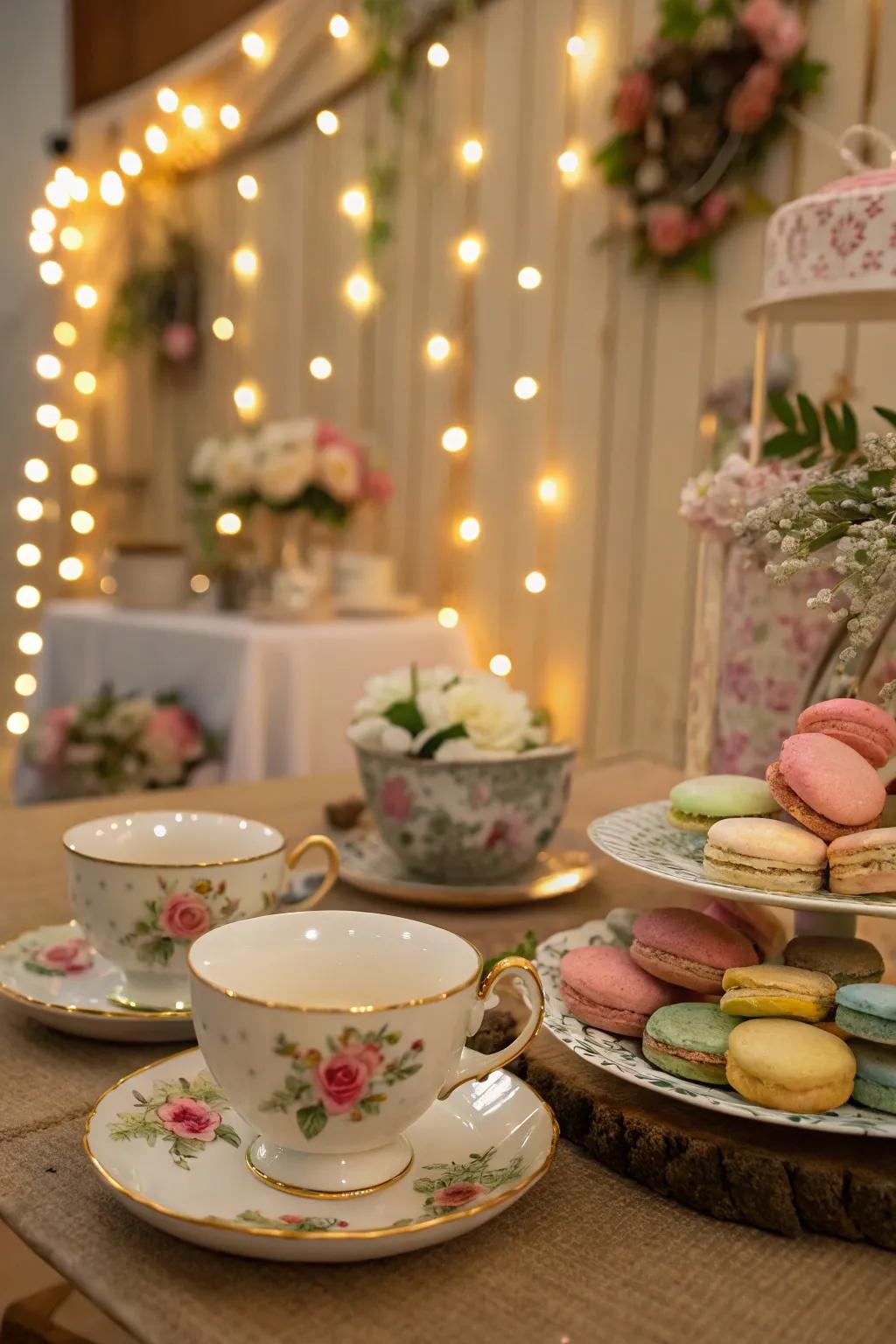 A whimsical tea party setup, perfect for an indoor birthday.