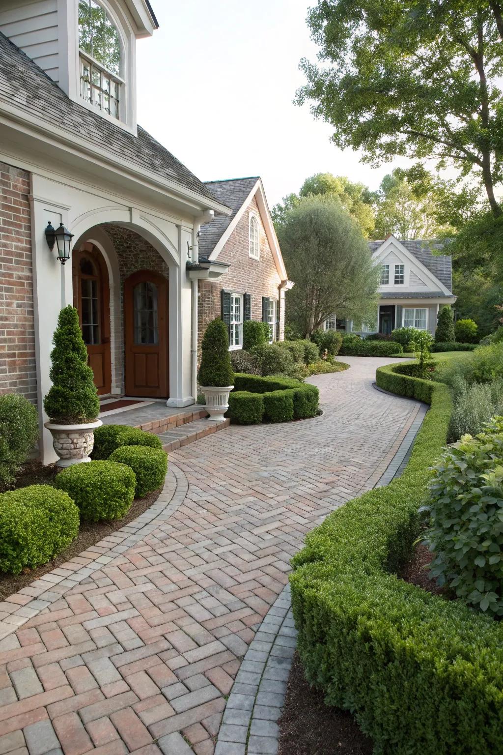 Classic interlocking patterns bring timeless elegance to this home's entrance.