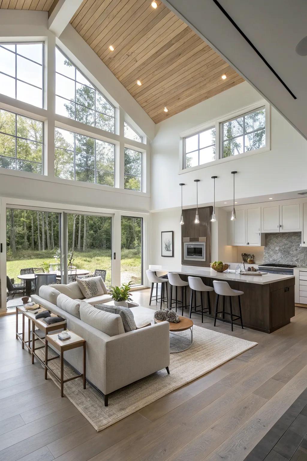 A smooth connection between the kitchen and living room for a balanced atmosphere.