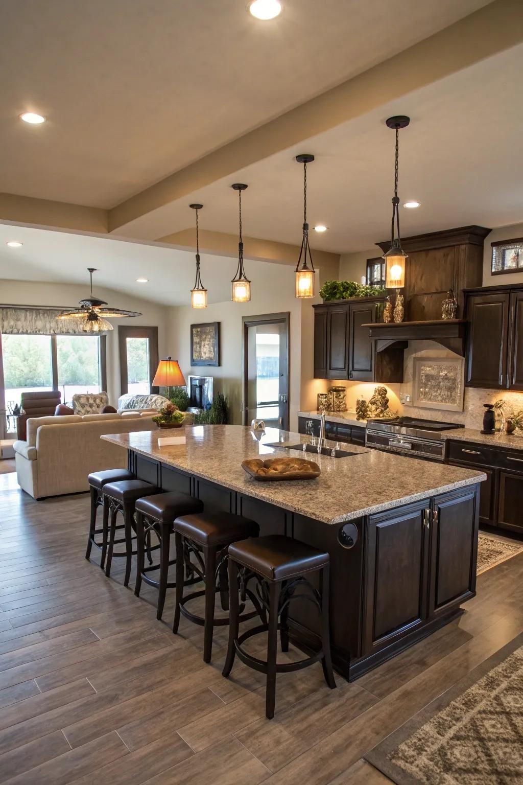 A kitchen island that doubles as a social hub with ample seating.