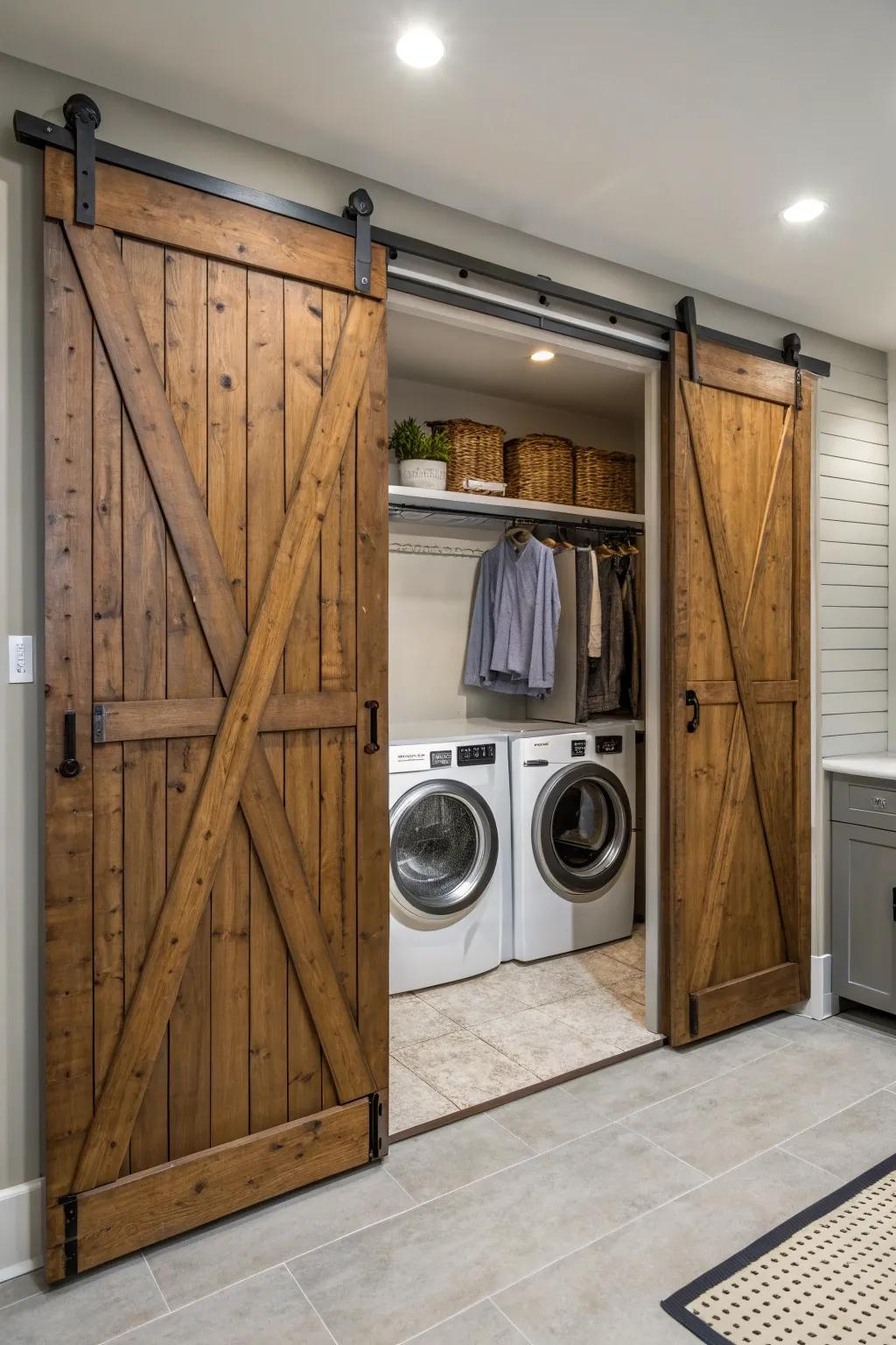 Sliding barn doors provide countryside allure while maximizing space.