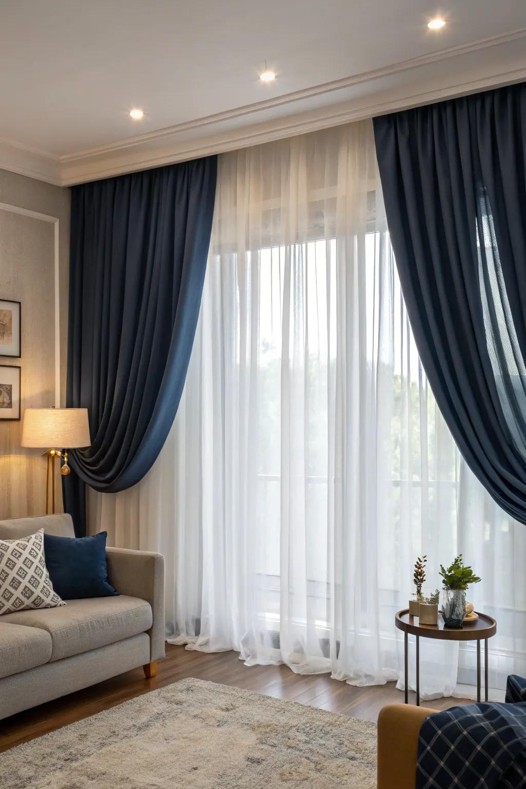 Layered curtains: the epitome of style and adaptability.
