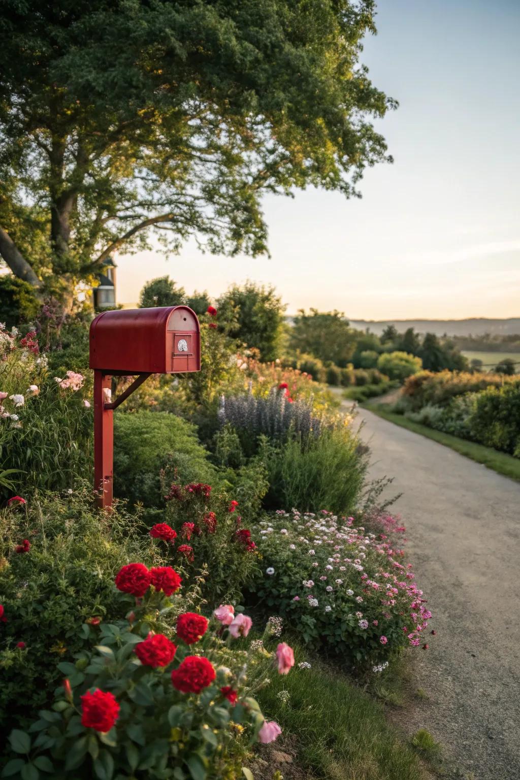A lively flower bed turns a standard mailbox into a captivating feature.