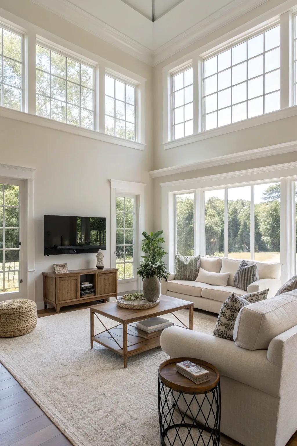 An open-concept living room demonstrating the spaciousness and brightness.