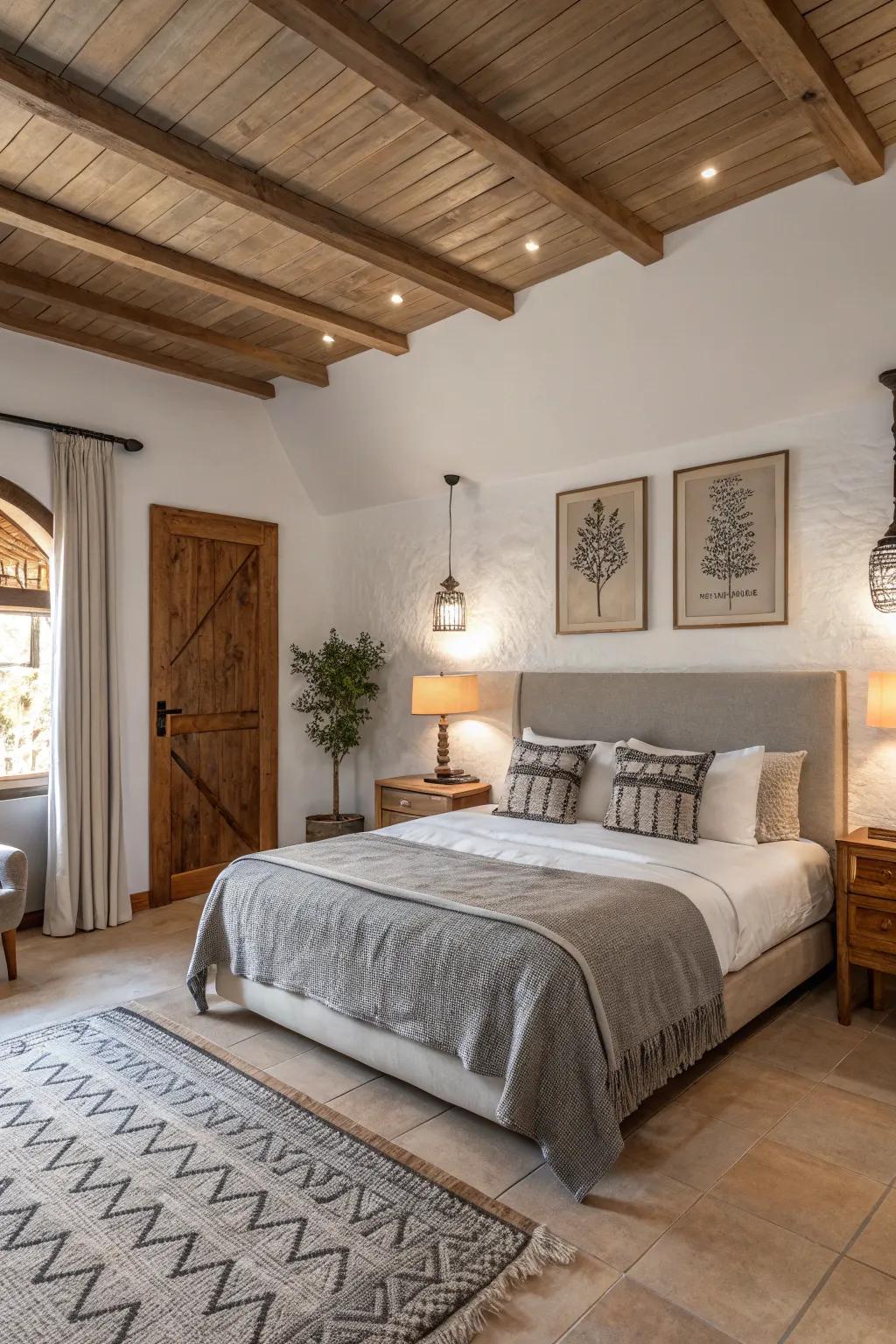 A serene primary bedroom featuring a calming neutral color scheme.