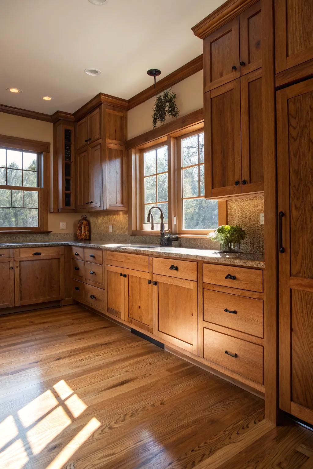 The inclusion of natural wood elements imparts warmth and authenticity to this refined kitchen aesthetic.