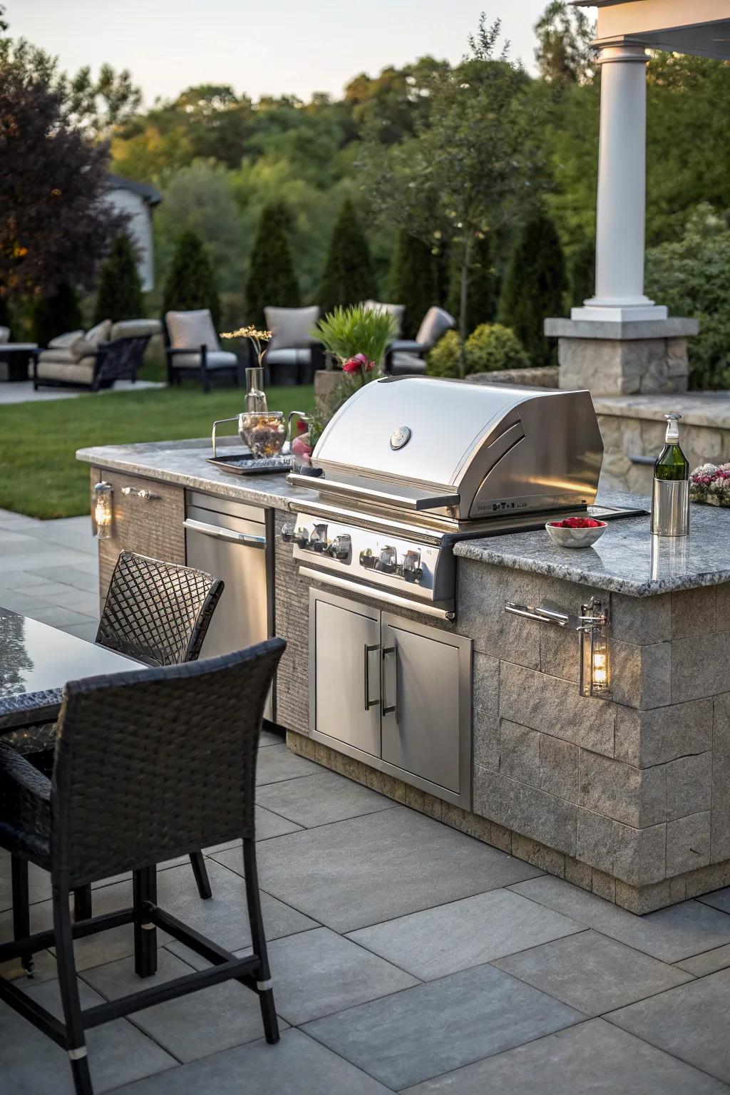 A built-in grill station serves as the centerpiece of your BBQ haven.