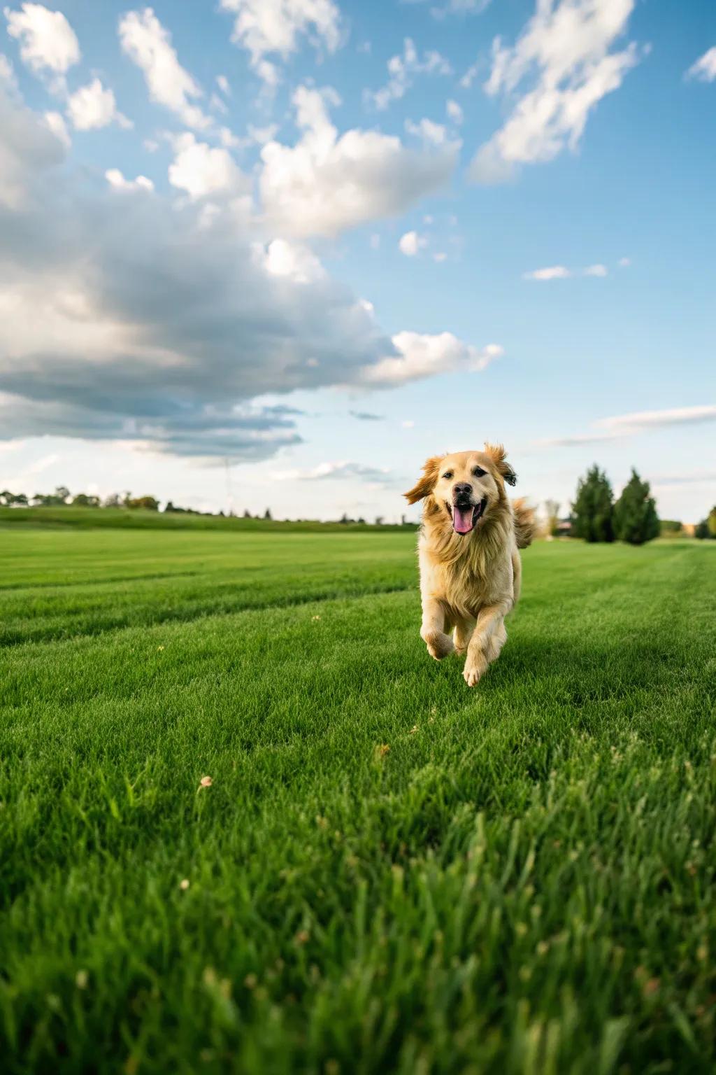 A generous lawn area designed perfectly for pets to romp and play.