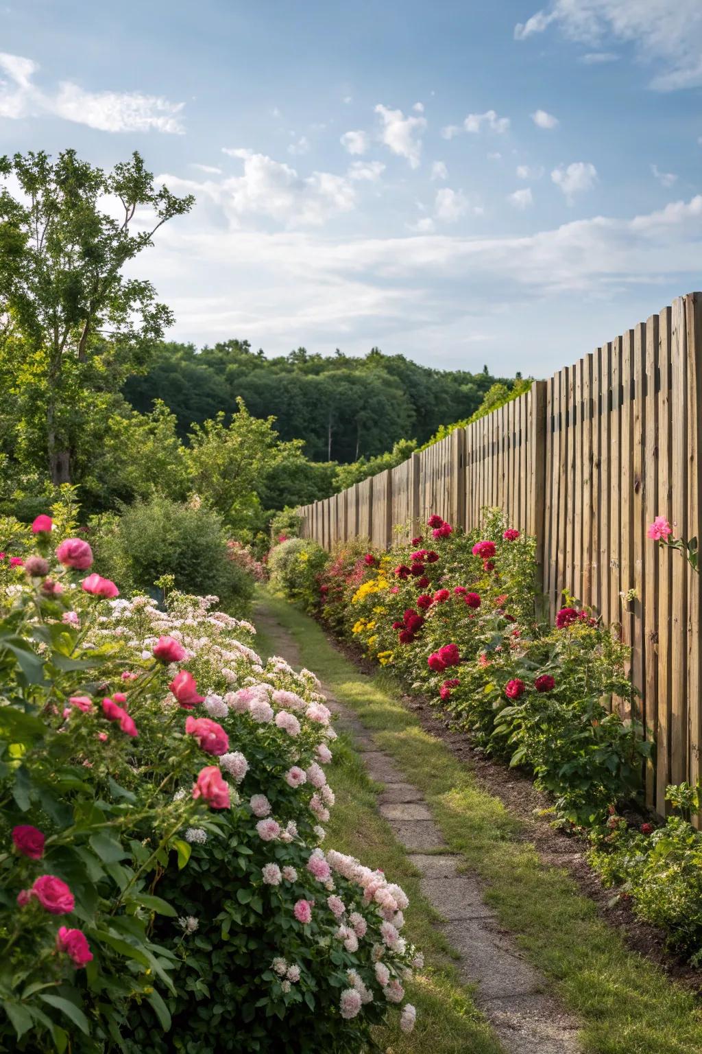 Vertical wooden slats offer a classic and natural look for privacy.