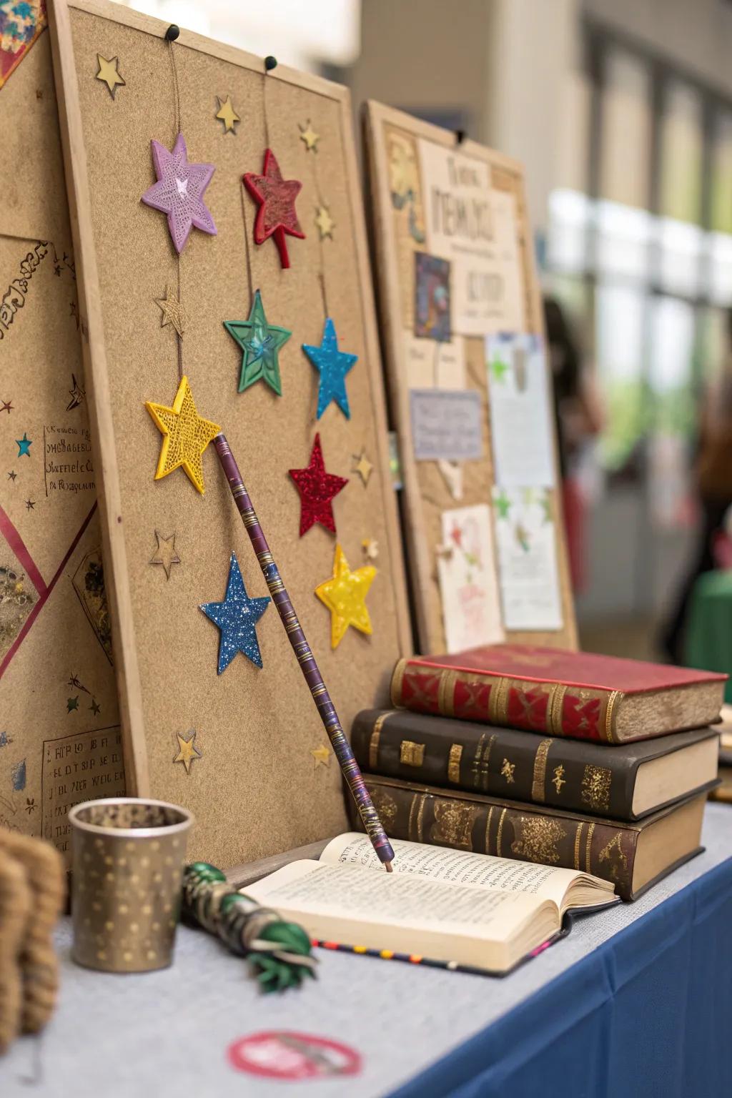 A magical reading bulletin board designed to spark young imaginations with enchanting stories.