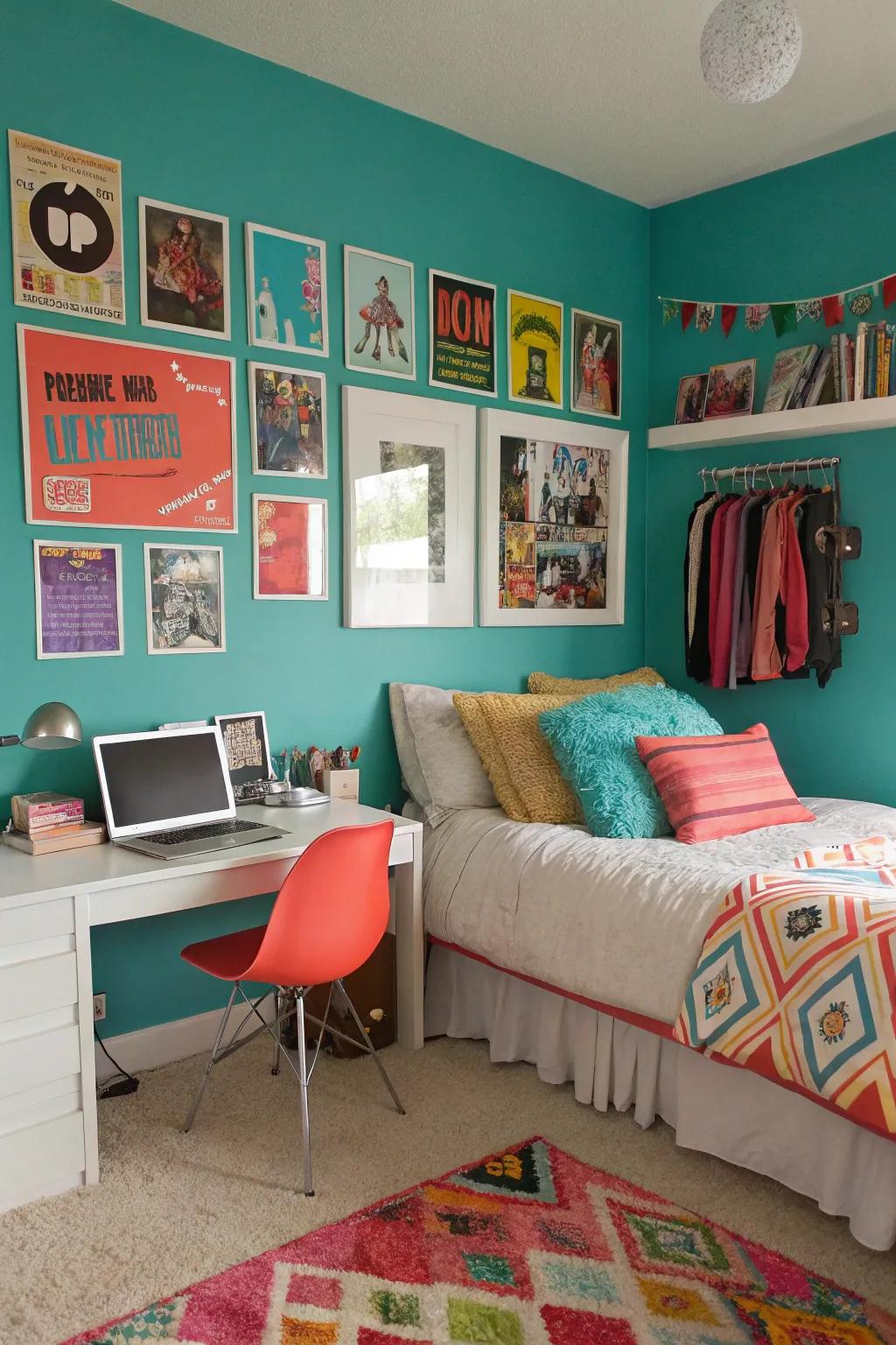 A bold accent wall can transform any teen room into a lively space.