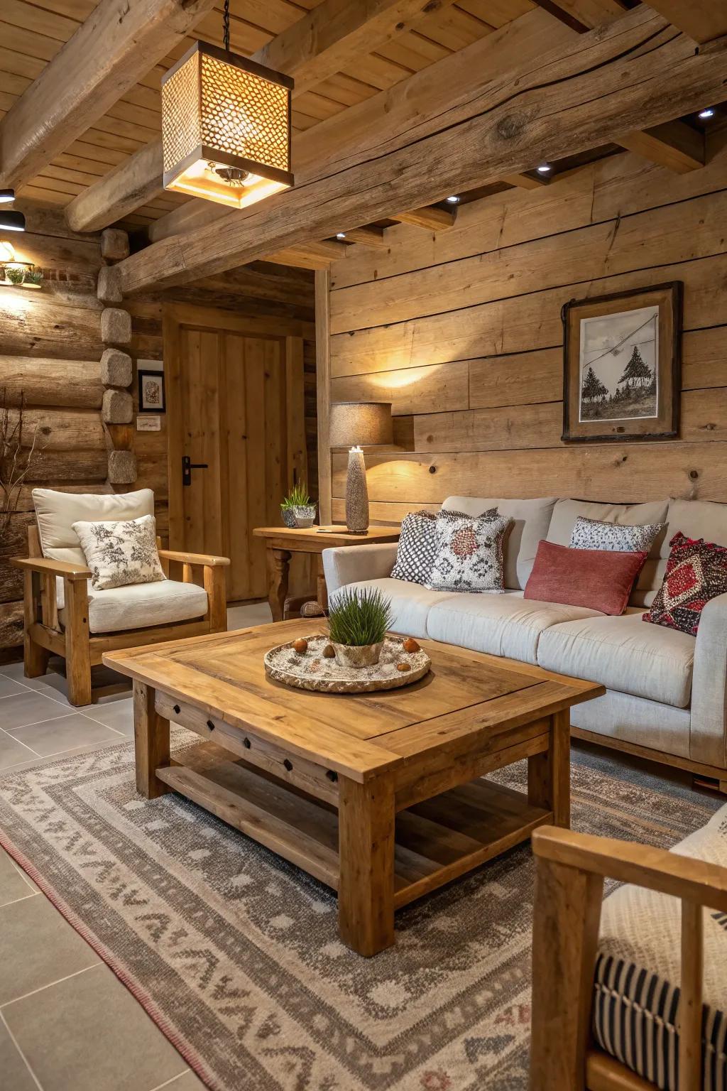 Furniture made from natural wood infuses warmth and genuineness into any rustic living space.