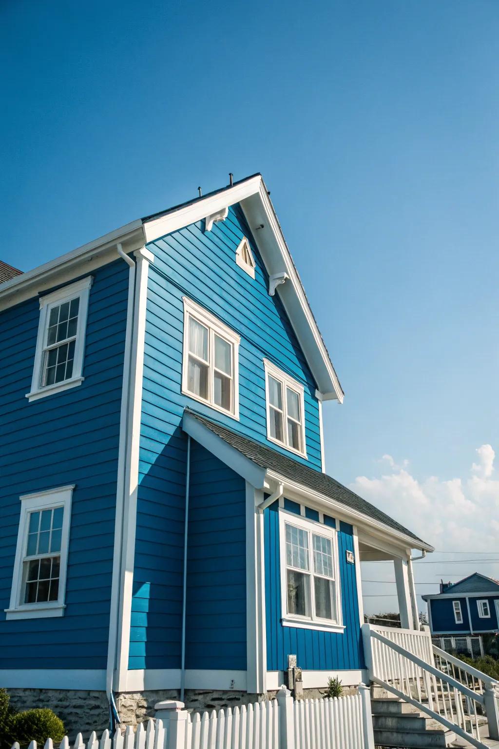 Striking blue cladding introduces a refreshing coastal ambiance.