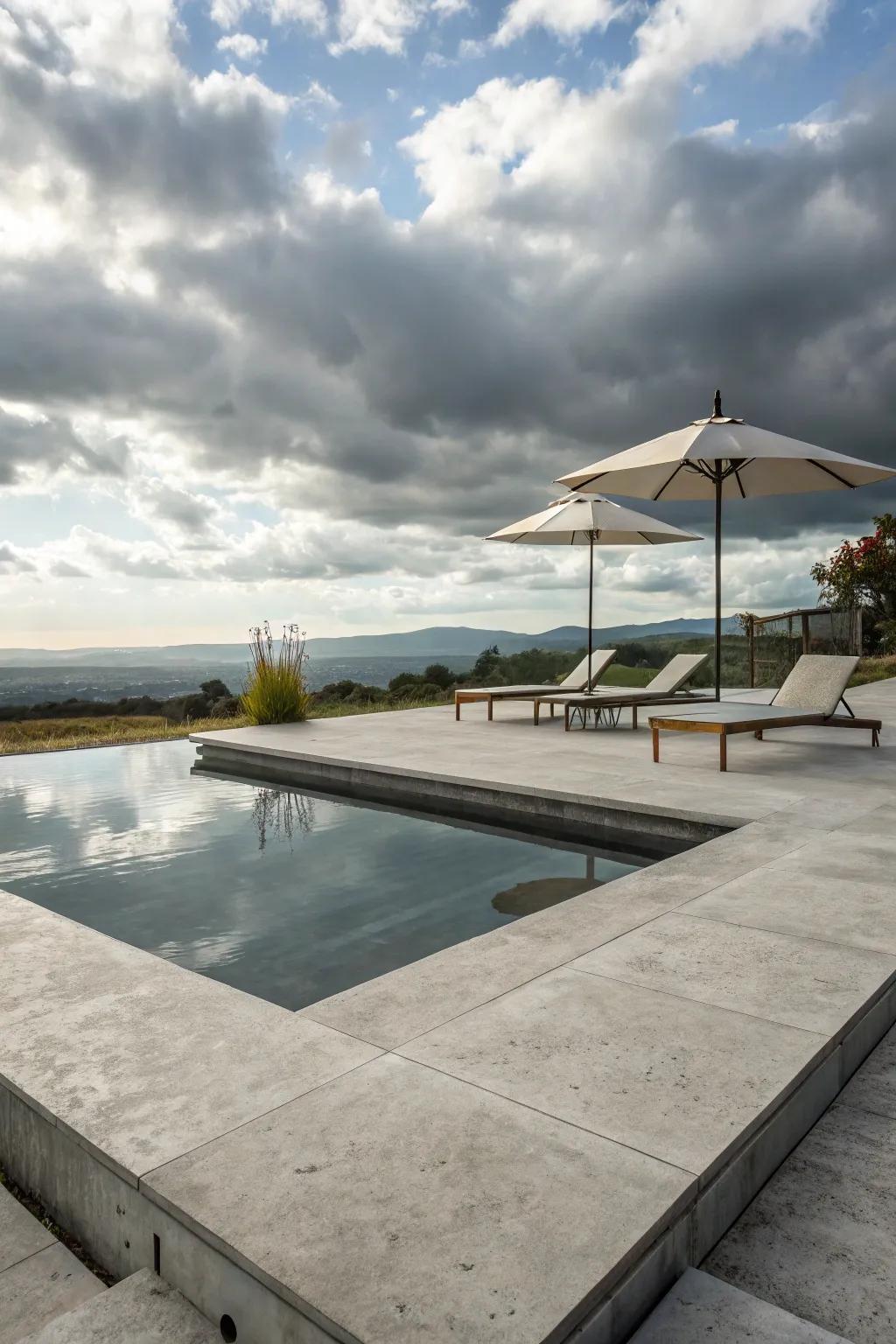 A minimalist pool deck design exuding chic and sophisticated charm.