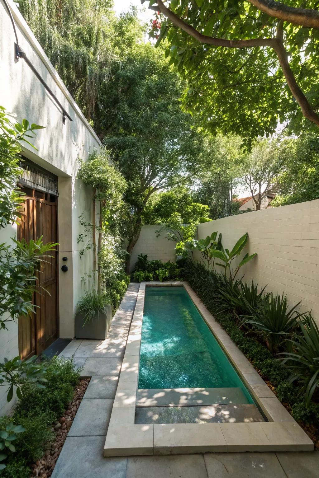 Compact plunge pool nestled in a cozy corner.