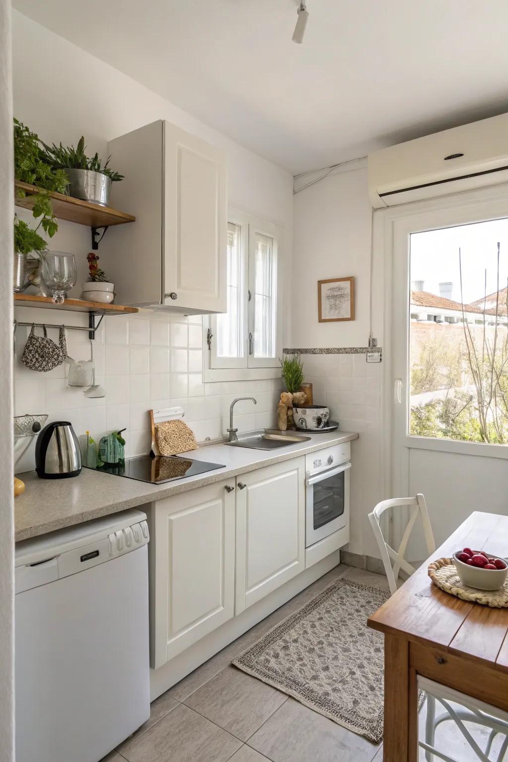 Delicate off-whites foster a perception of spaciousness and luminosity.