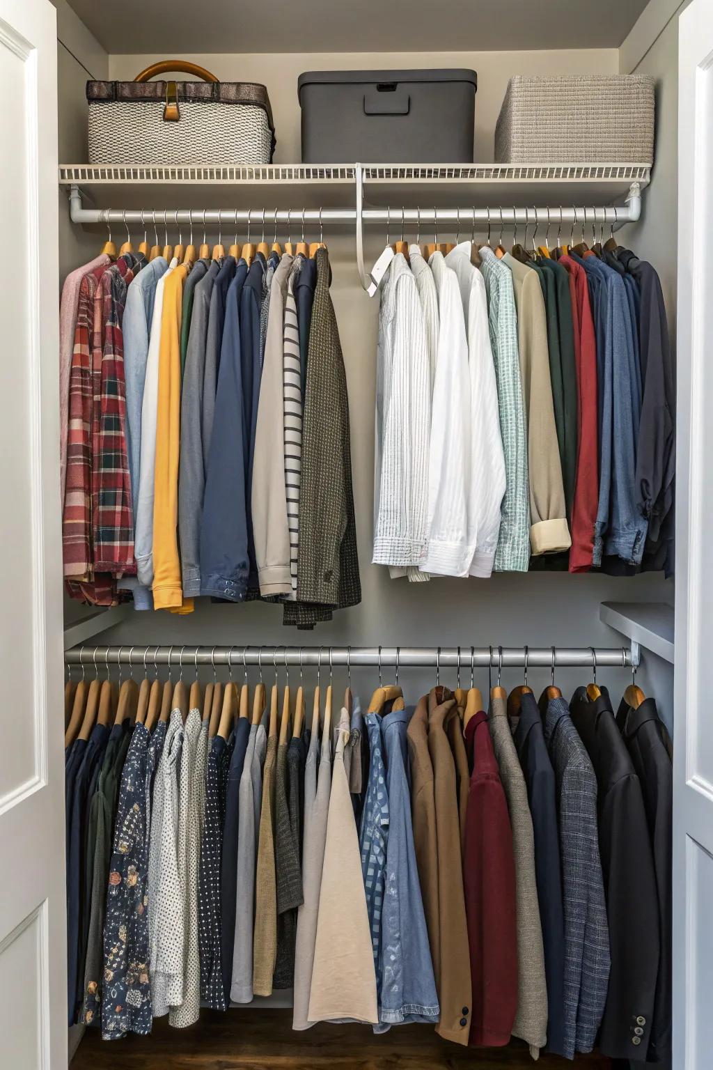 Double rods optimize your vertical space, doubling your hanging capacity effortlessly.